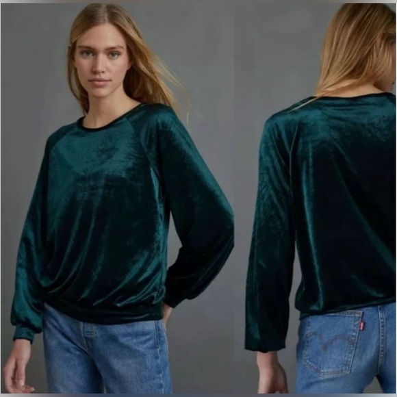 Maeve By Anthropologie Candace Jewel Toned Velvet Top Size Medium Green - Picture 1 of 5